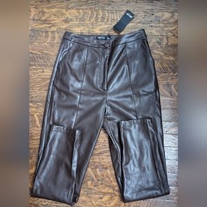 Faux Leather Skinny Split Front Pants